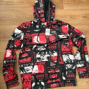 Anime Graphic Hoodie – Red/Black/White – Size Medium (2 Available)